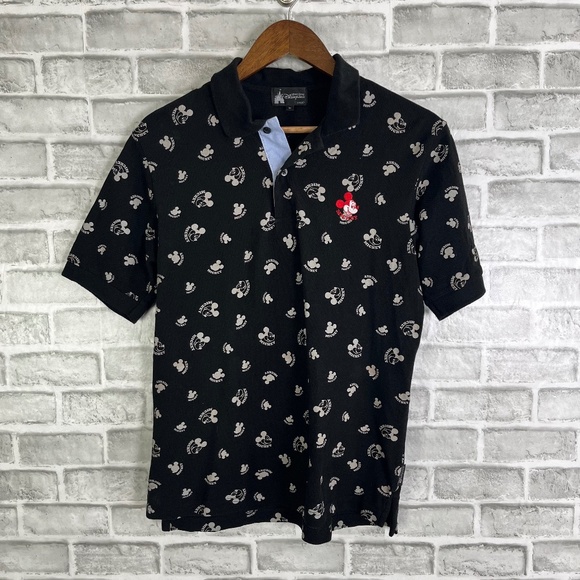 Disneyland Hong Kong Mickey All Over Print Polo Shirt Mens Medium Primary Black - Picture 1 of 7